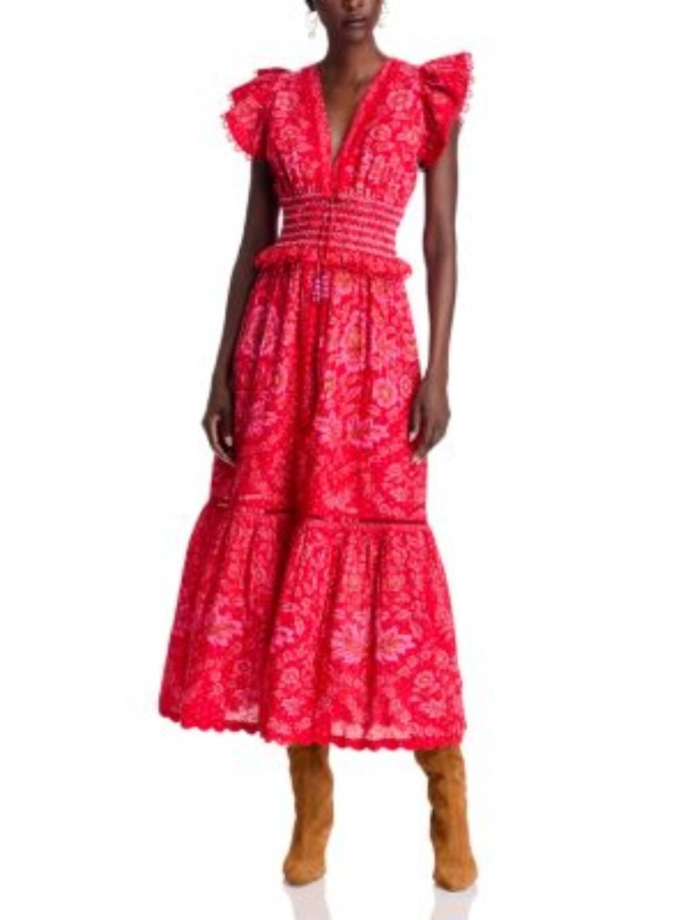 FARM Rio Red Olivia Lace Maxi Dress Size M